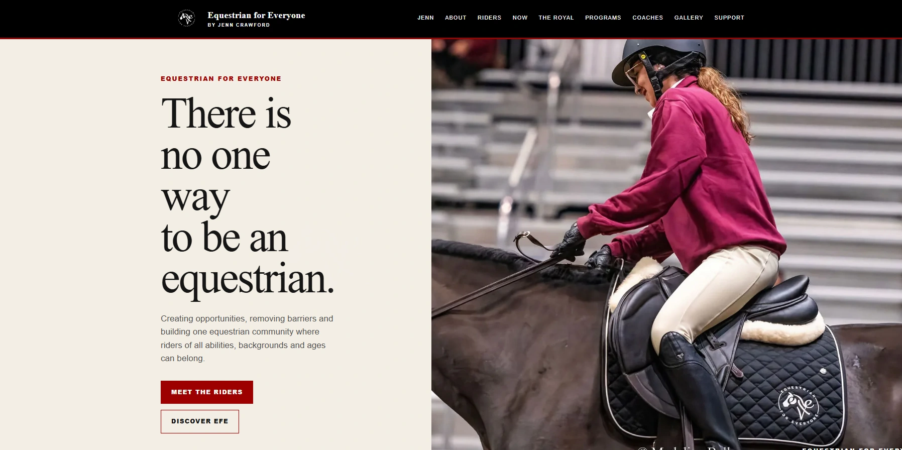 Screenshot of the Equestrian for Everyone website homepage